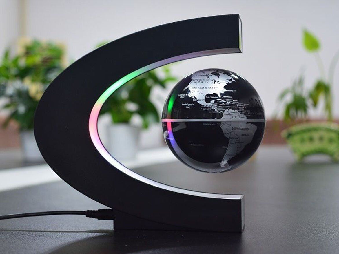 Floating Globe with LED Lights C Shape Magnetic Levitation Floating Globe Wor...