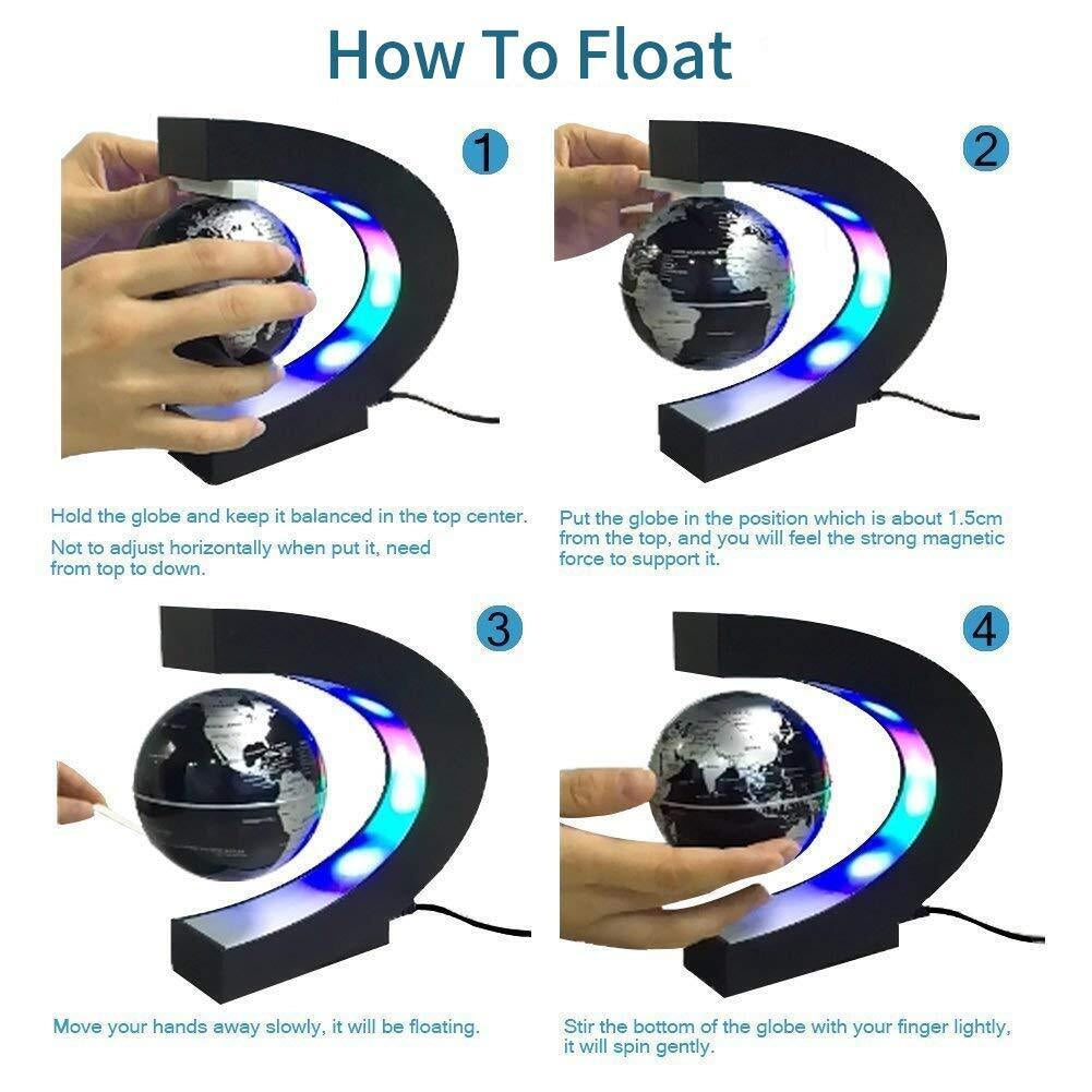 Floating Globe with LED Lights C Shape Magnetic Levitation Floating Globe Wor...