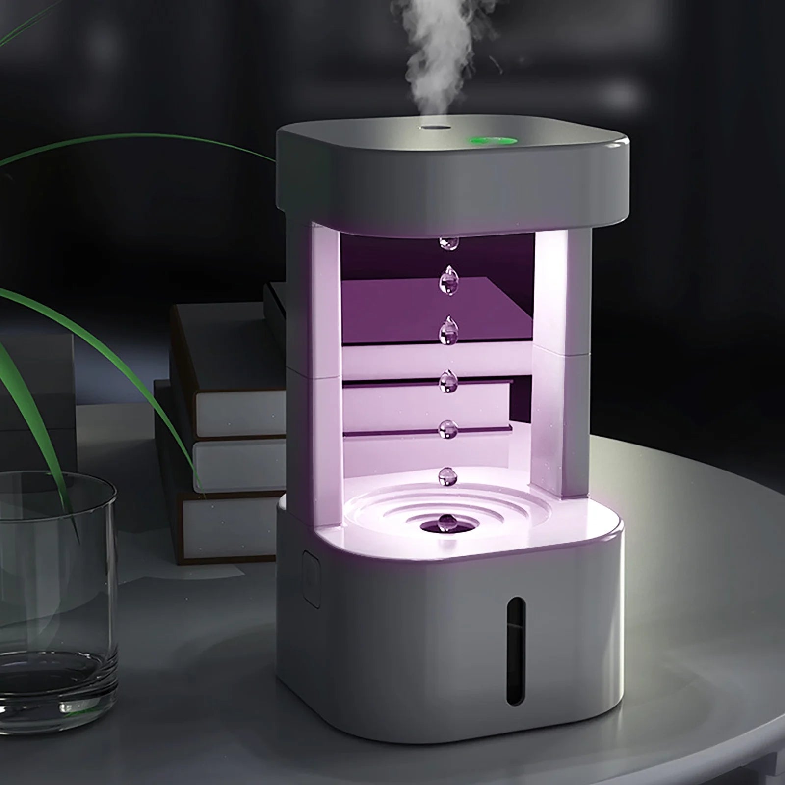 Cool Mist Humidifier, Antis Gravity Water Droplet Countercurrent Retard Pressure Anxiety, 580Ml Humidifier for Bedroom with Light, Easy to Clean Quiet Energy-Saving